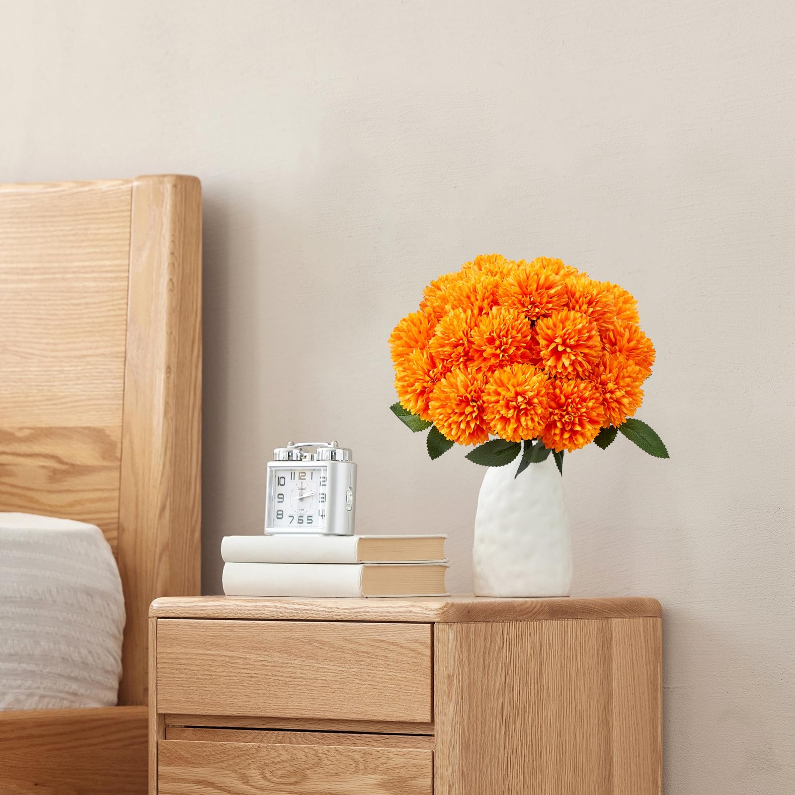 12 Pcs Orange Artificial Chrysanthemums Flowers Ball Fake Mums Silk Decor