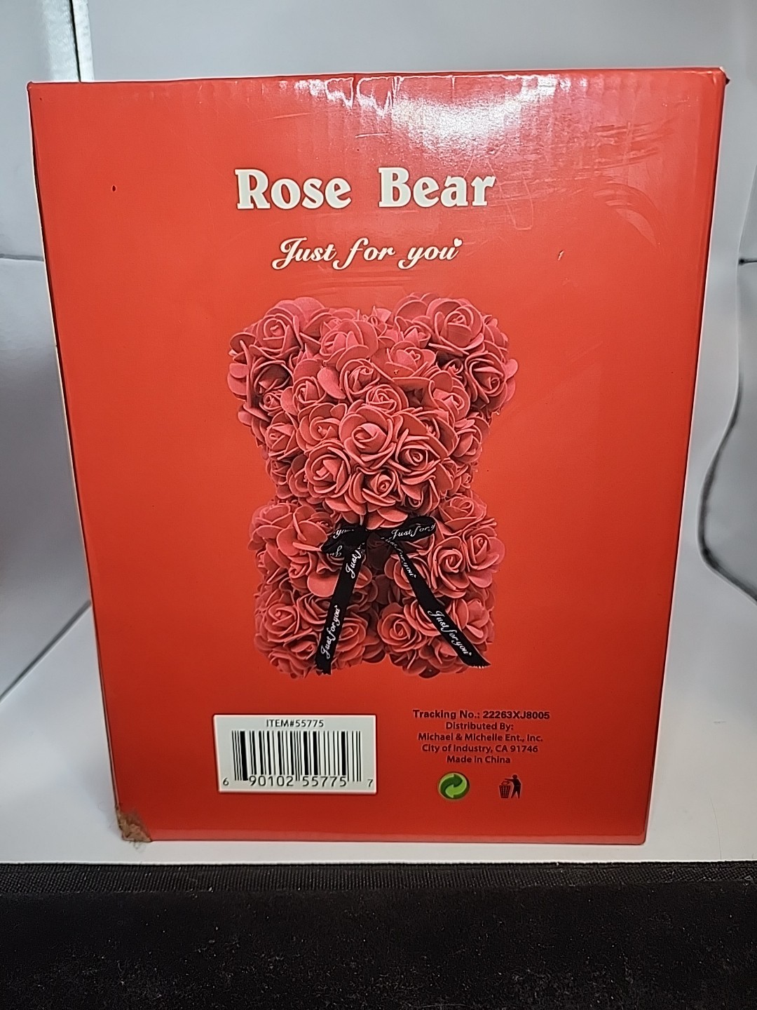 Rose Red Flower Teddy Bear with Box – Artificial Romantic Gift for Holidays, NIB
