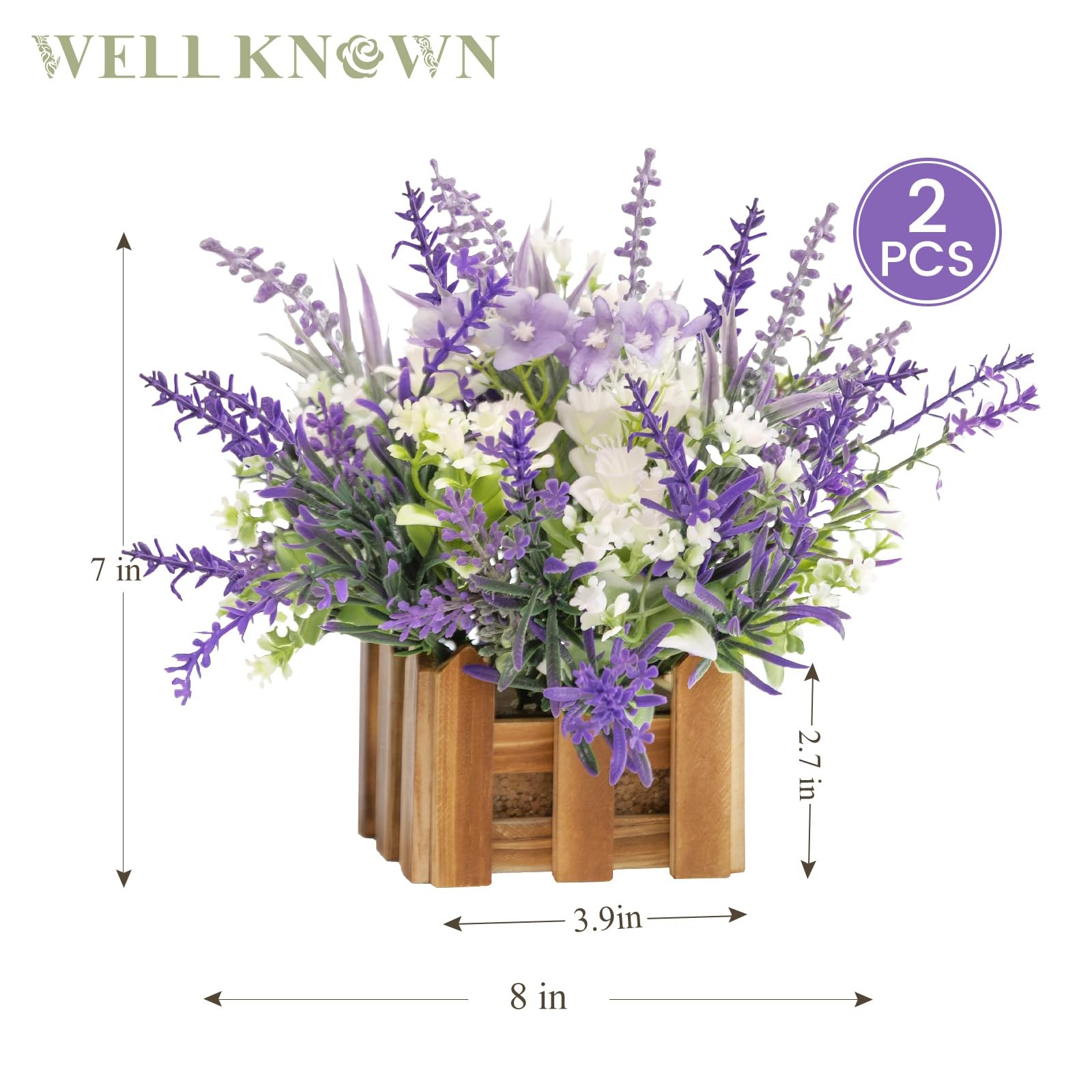 Artificial Lavender Plants in Wooden Baskets, Artificial Mini White Flower Ar…