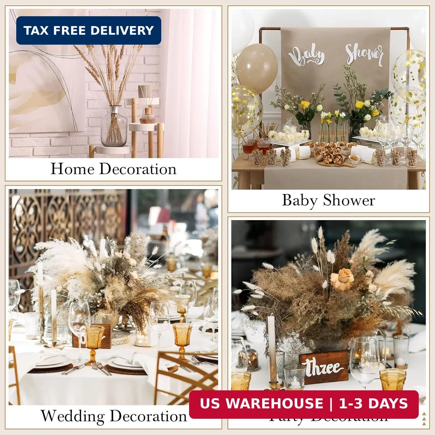 280 Pcs Natural Dried Pampas Grass Decor 17 Inch Boho Dried Flowers Bouquet Cont