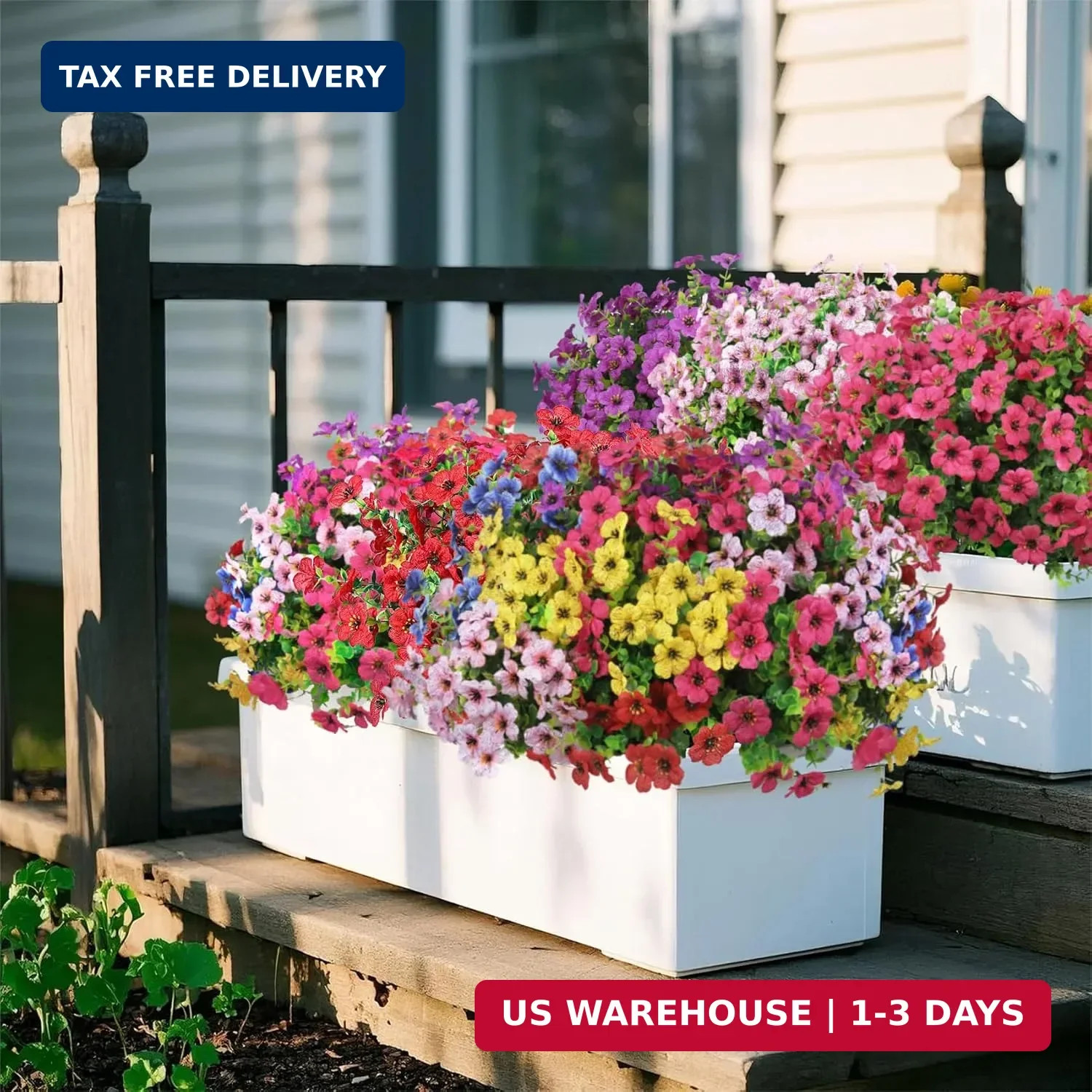 24 Bundles Artificial Flowers for Outdoors UV Resistant Faux Plants