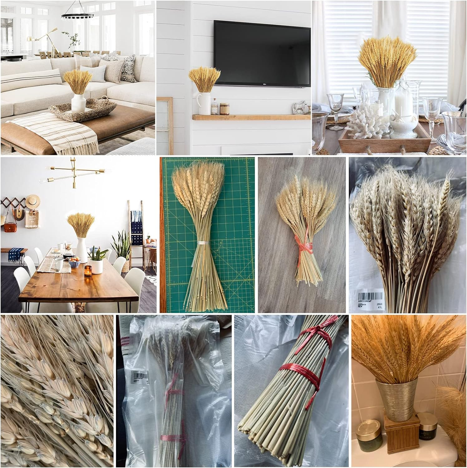 100 Stems Dried Wheat Stalks 17.7″ Natural Flowers for Home Wedding Decor Boho