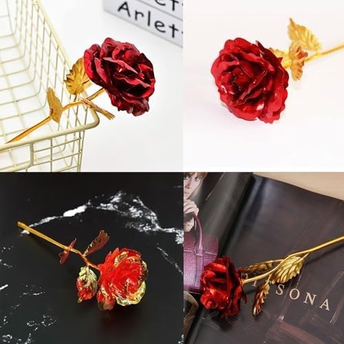 24K Forever Rose Red Rose Gold Dipped Rose 24K Rose Flower with Gift Box and