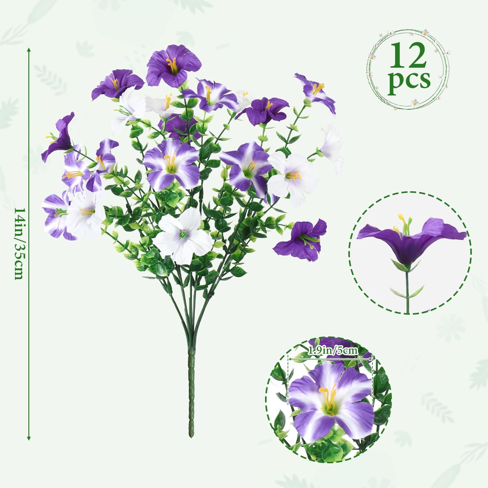 Artificial Flowers for Outdoor Decoration, 12PCS Faux White Purple Petunias S…