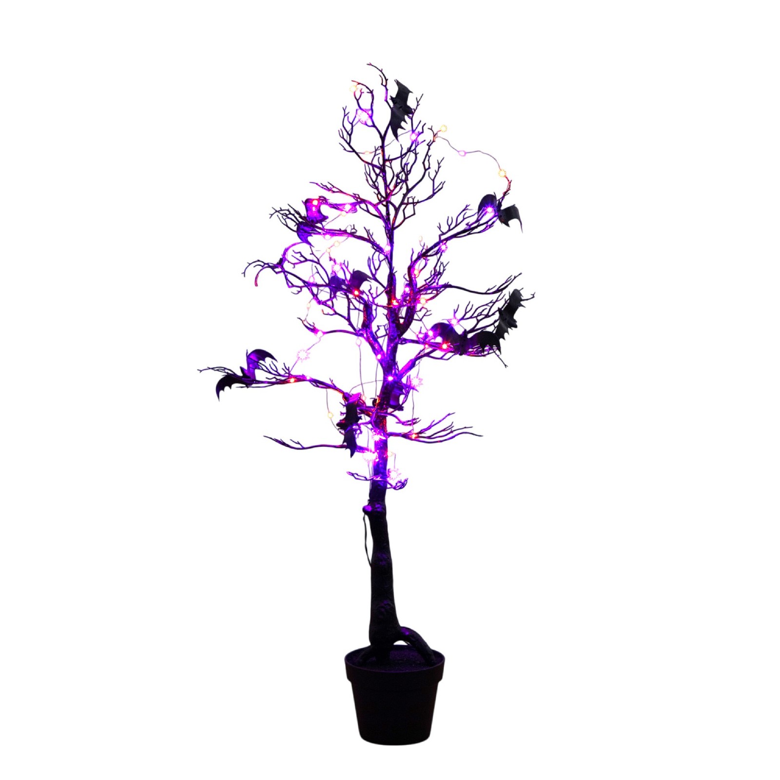 Nearly Natural 4ft Pre-Lit Halloween Black Spooky Twig Tree w/ Bats & 120 LED
