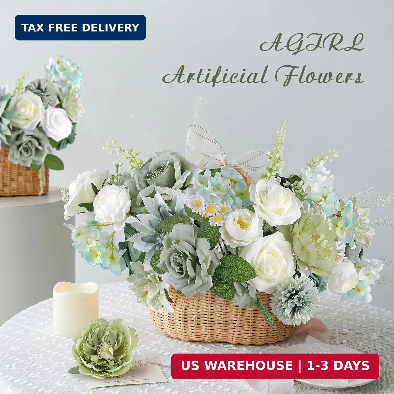 AGIRL Artificial Flowers Combo Silk Mix Green Fake Flower with Stems for DIY Wed