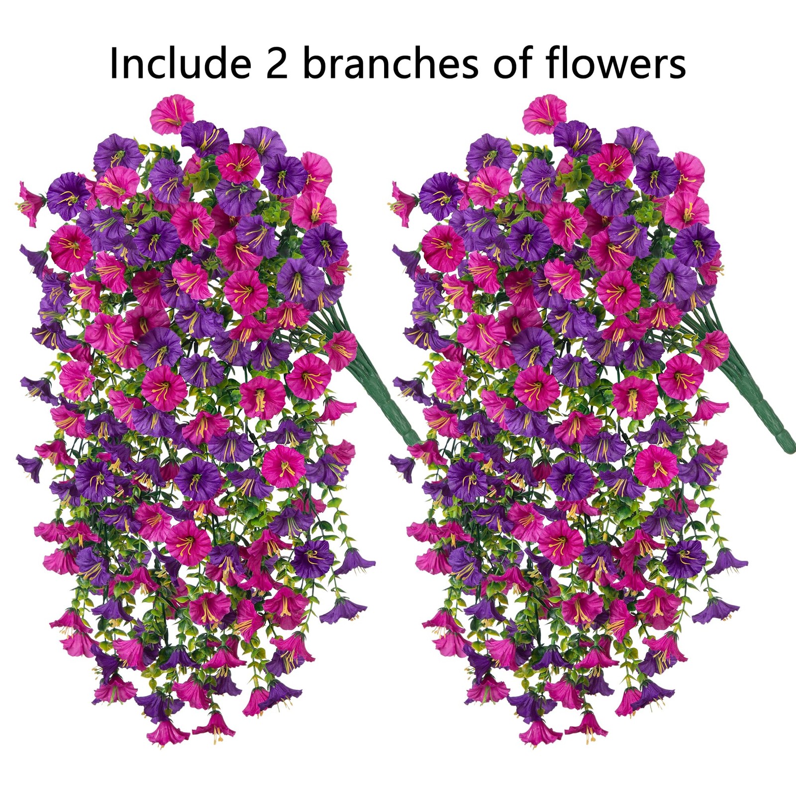 2 PCS Artificial Faux Hanging Flowers Plants for Outdoor Decor,Fake Silk Morn…