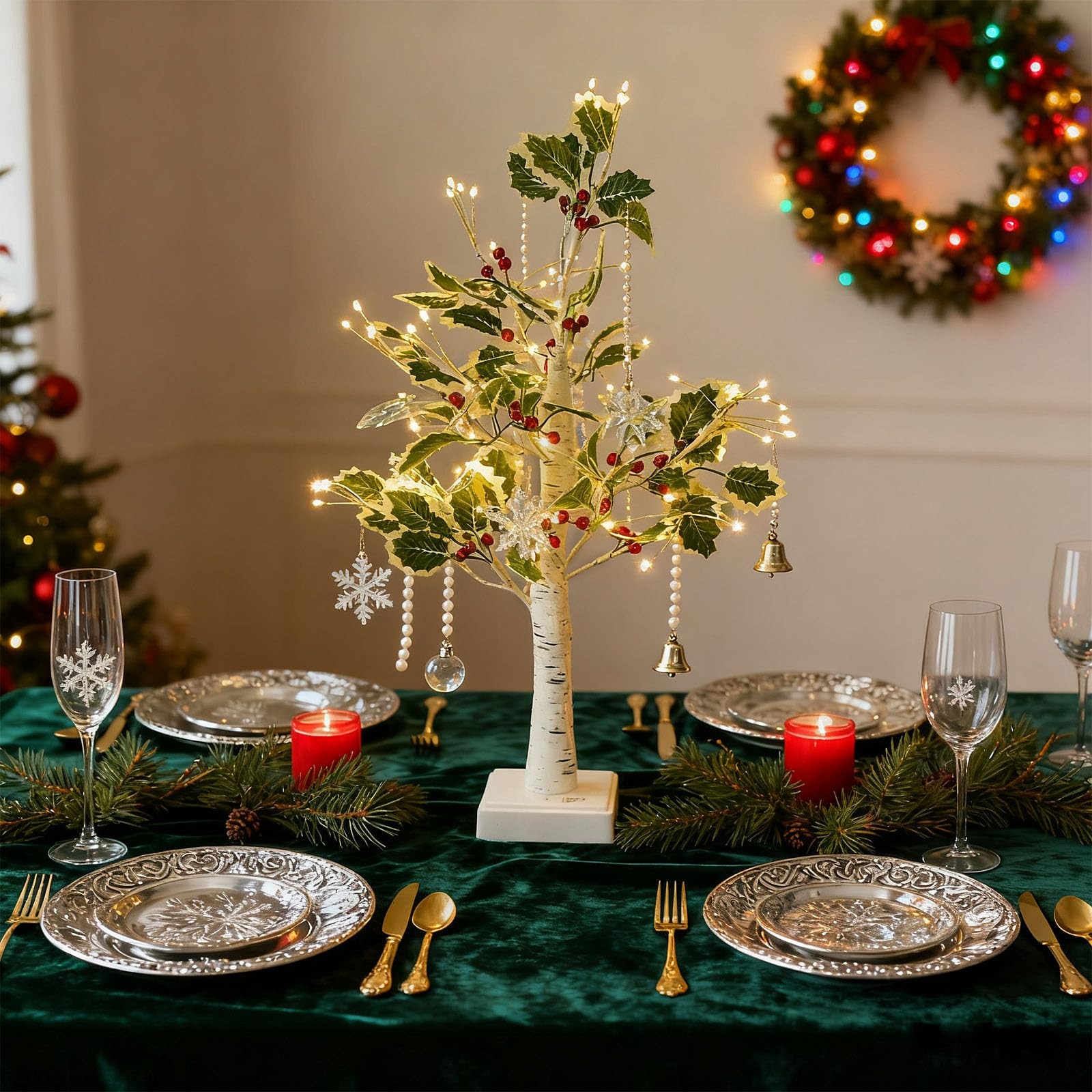 Artificial Lighted Christmas Tree, 2 Ft 72 LEDs Lighted Birch Tree with Timer…