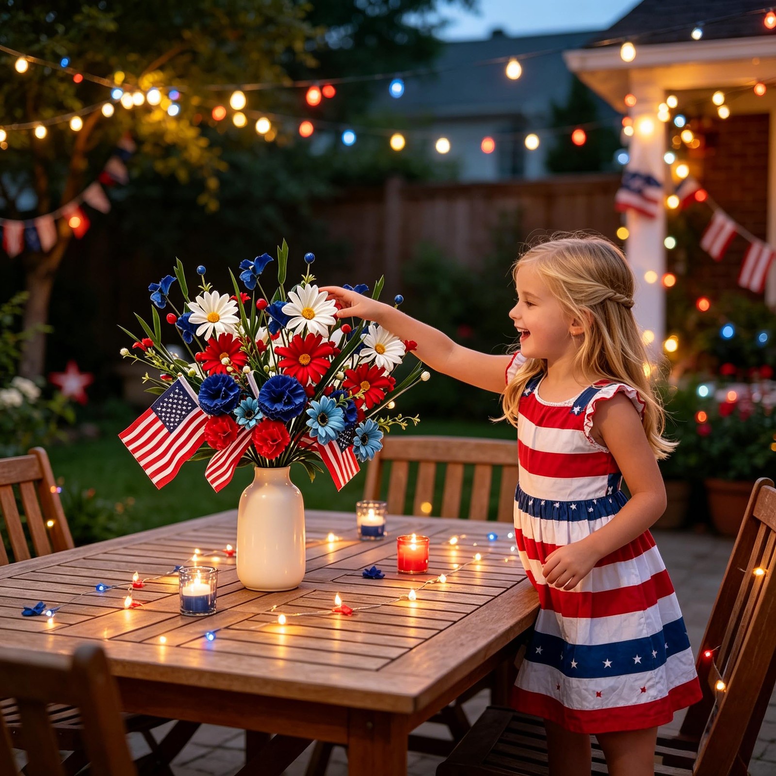 4 Pack 4th of July Picks Patriotic Artificial Red White Blue Daisy Flowers wi…
