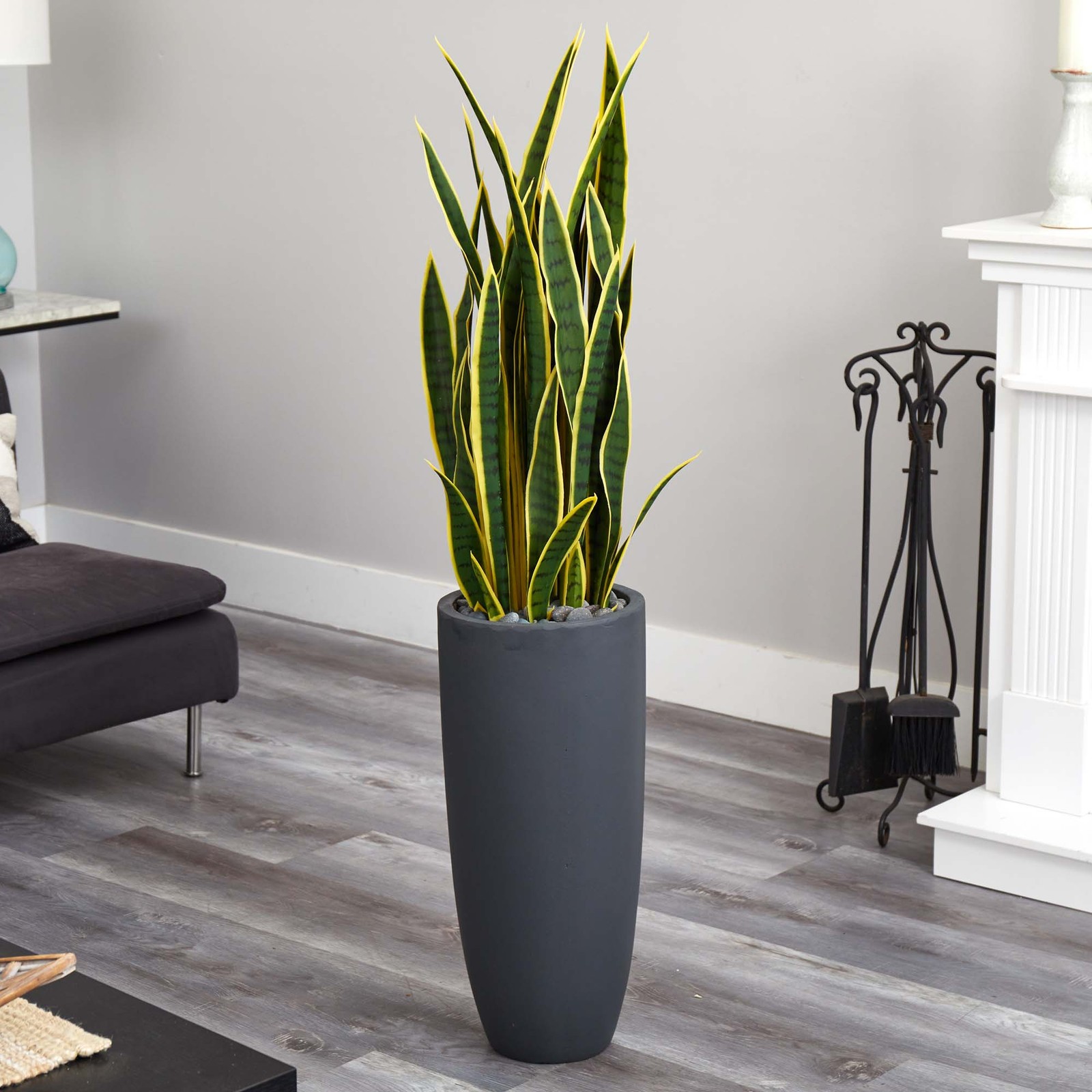 Nearly Natural 4.5ft Sansevieria Artificial Plant in Gray Planter in Green