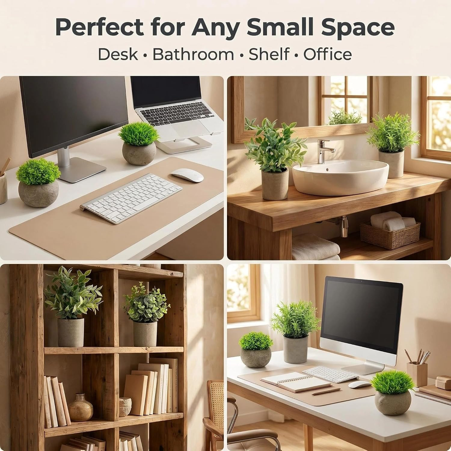 Faux Potted Plants in Cement Pots for Modern Home & Office Decor