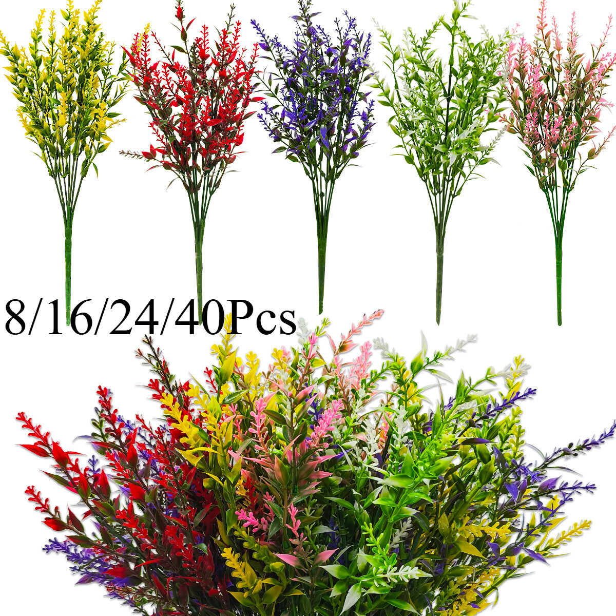 Artificial Lavender Flowers UV Resistant Fake Plants for Outdoor Garden Home