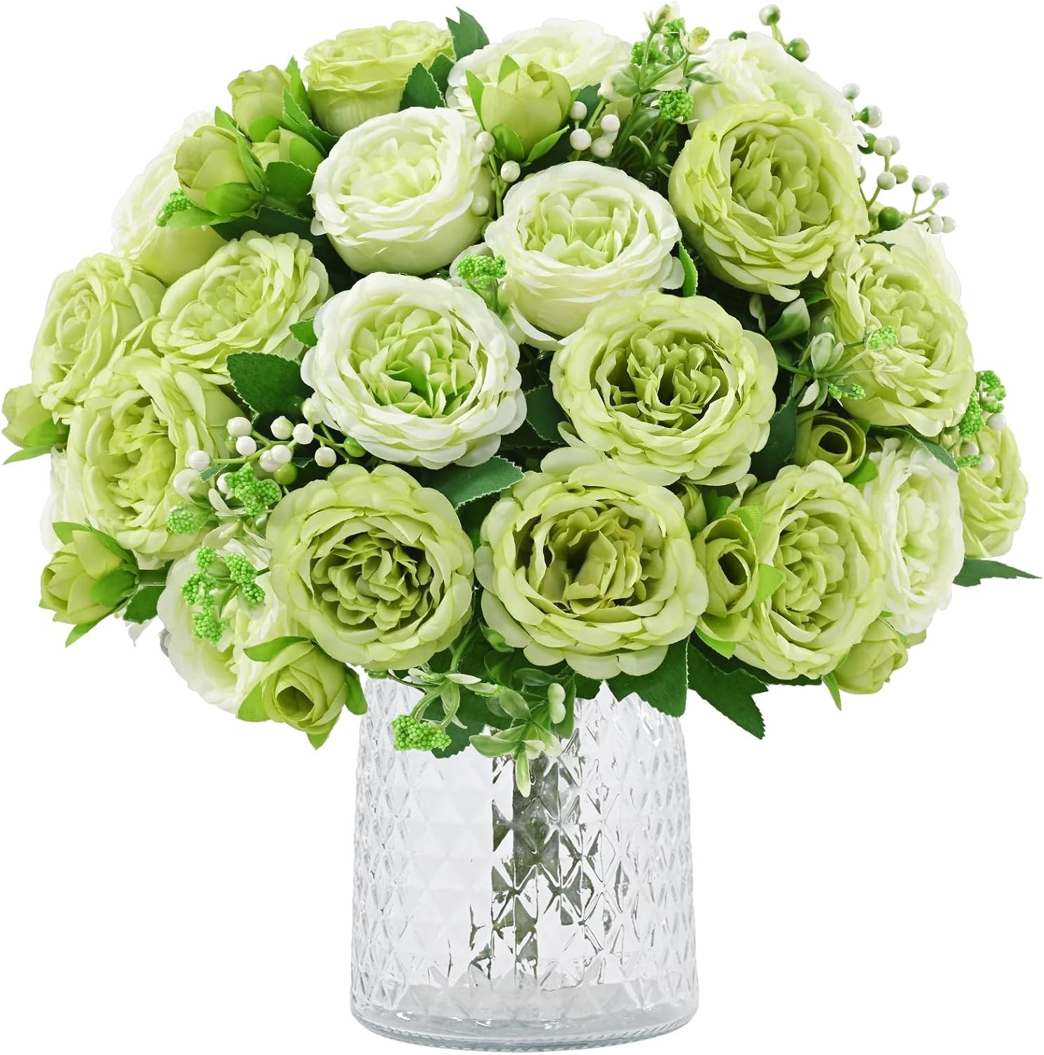 4 Packs White Peonies Silk Bouquet, Artificial Centerpiece Wedding Decor