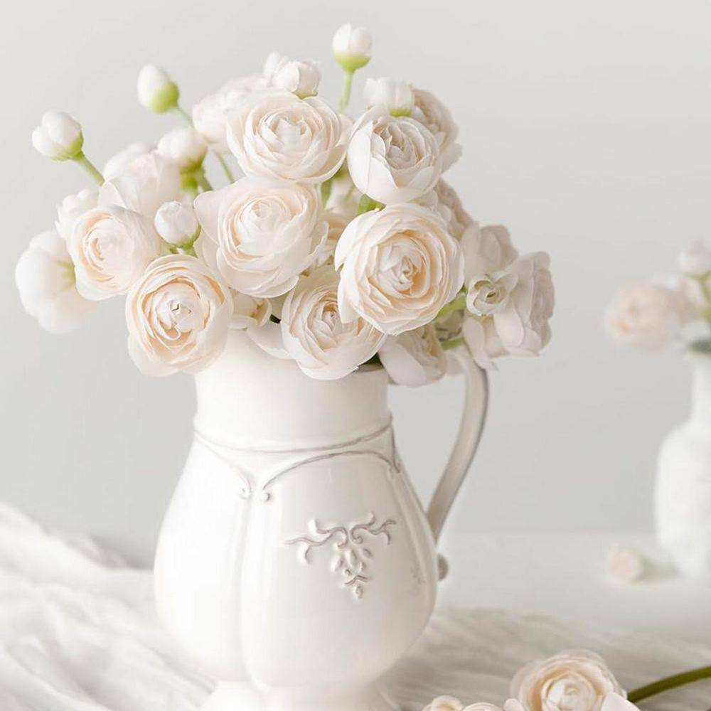 10.5 In. White Indoor Artificial Ranunculus Flower(18 Stems)