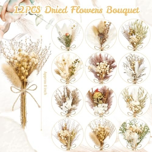 12/24PCS Mini Dried Flower Bouquets – Natural Wildflowers for Vase Decor, Weddin