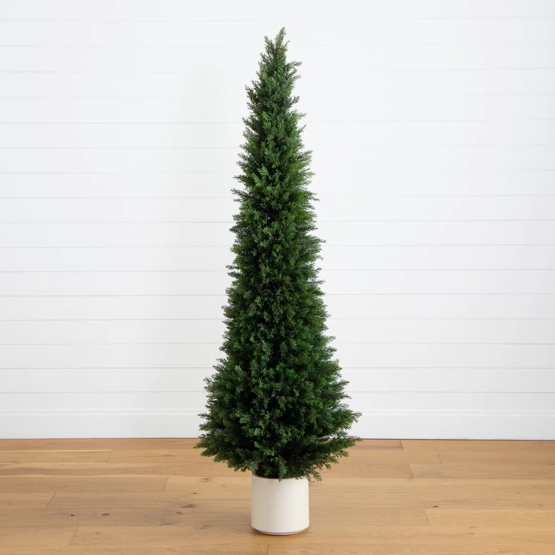 6’ UV Resistant Artificial Cedar Tree in White Planter (Indoor/Outdoor)
