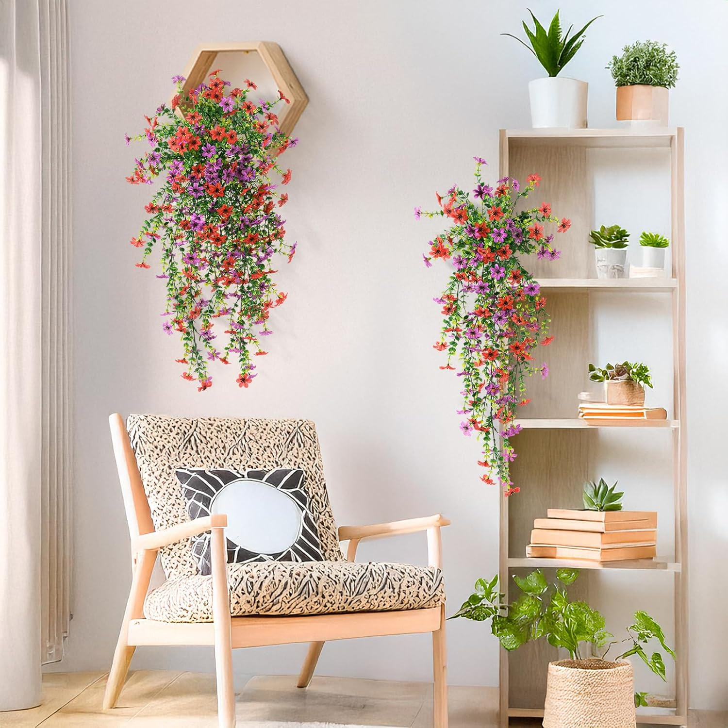 Artificial Hanging Flowers Plants for Outdoor Spring Summer Decoration,2 PCS Fau