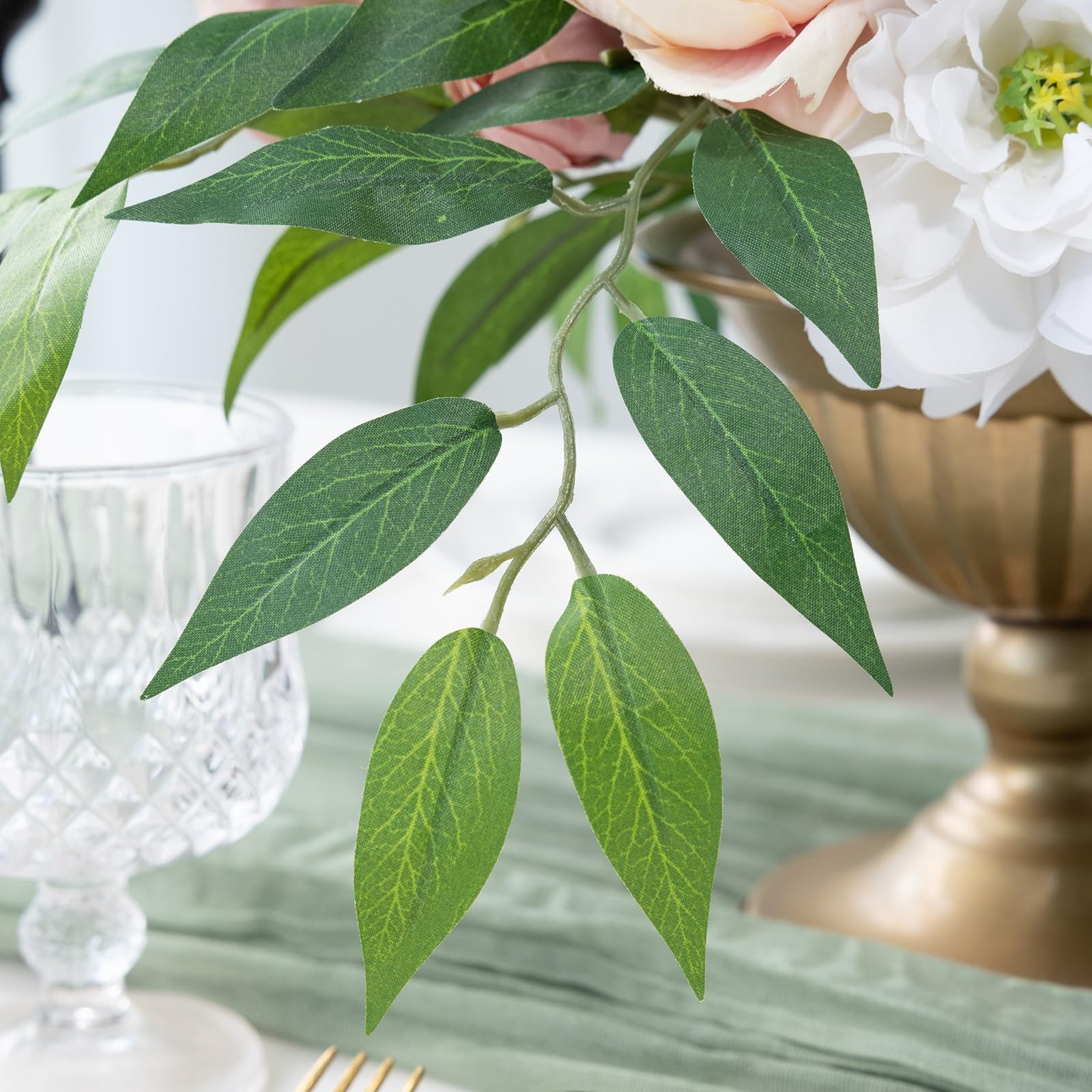 24pcs Italian Ruscus Artificial Greenery Stems Silk Green Leaves 20in Fake Sp…