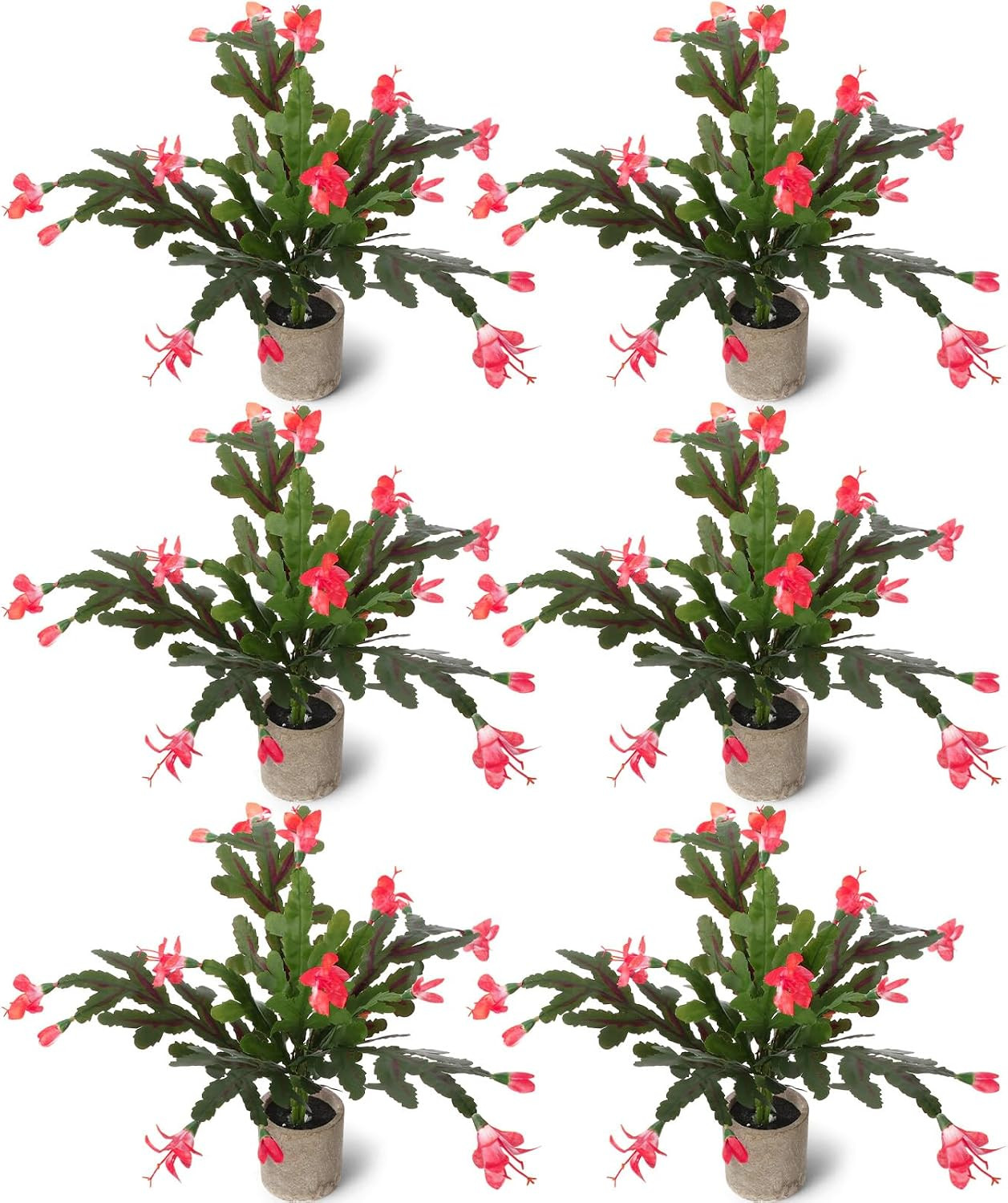 6 Pack Pink Artificial Christmas Cactus Flowers for Home & Office Decor