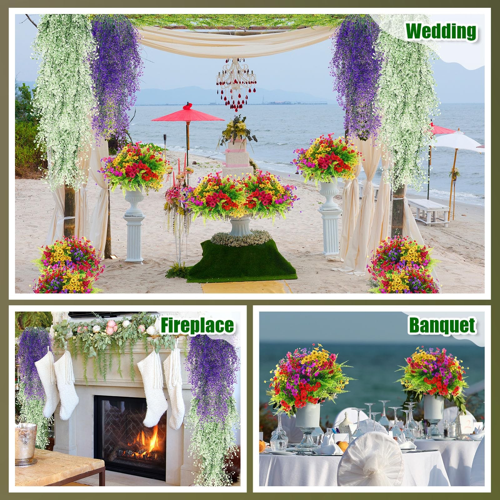 58 Pcs Artificial Fake Hanging Flowers Set for Outdoor Artificial Plants UV R…