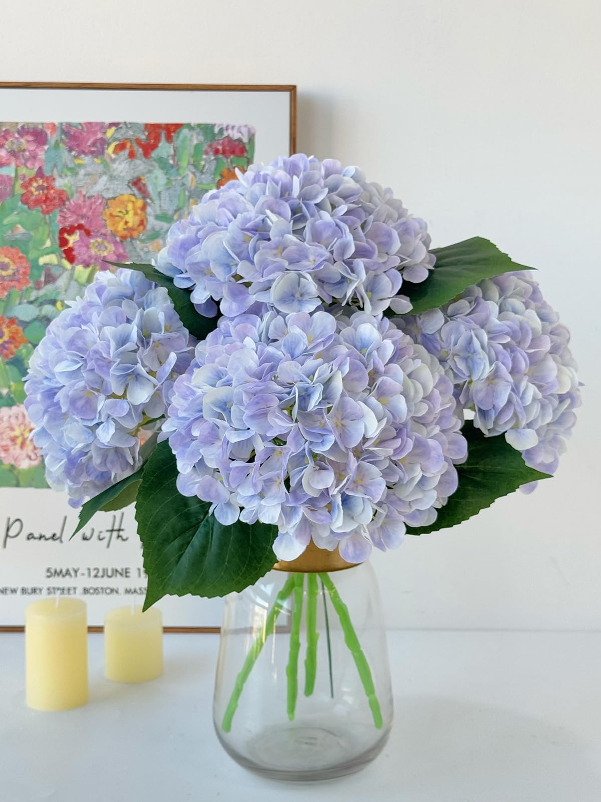 YalzoneMet 4Pcs Light Purple Silk Hydrangea Artificial Flower Lifelike Big Bl…