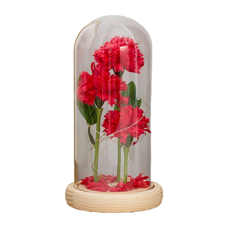 Artificial Led Luminous Carnation Soap Flower with Dome Glass Cover