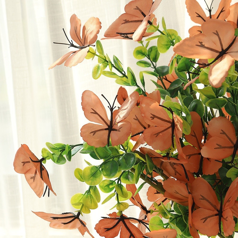 Eucalyptus Style Artificial Flower Branch with Butterflies 56cm Height