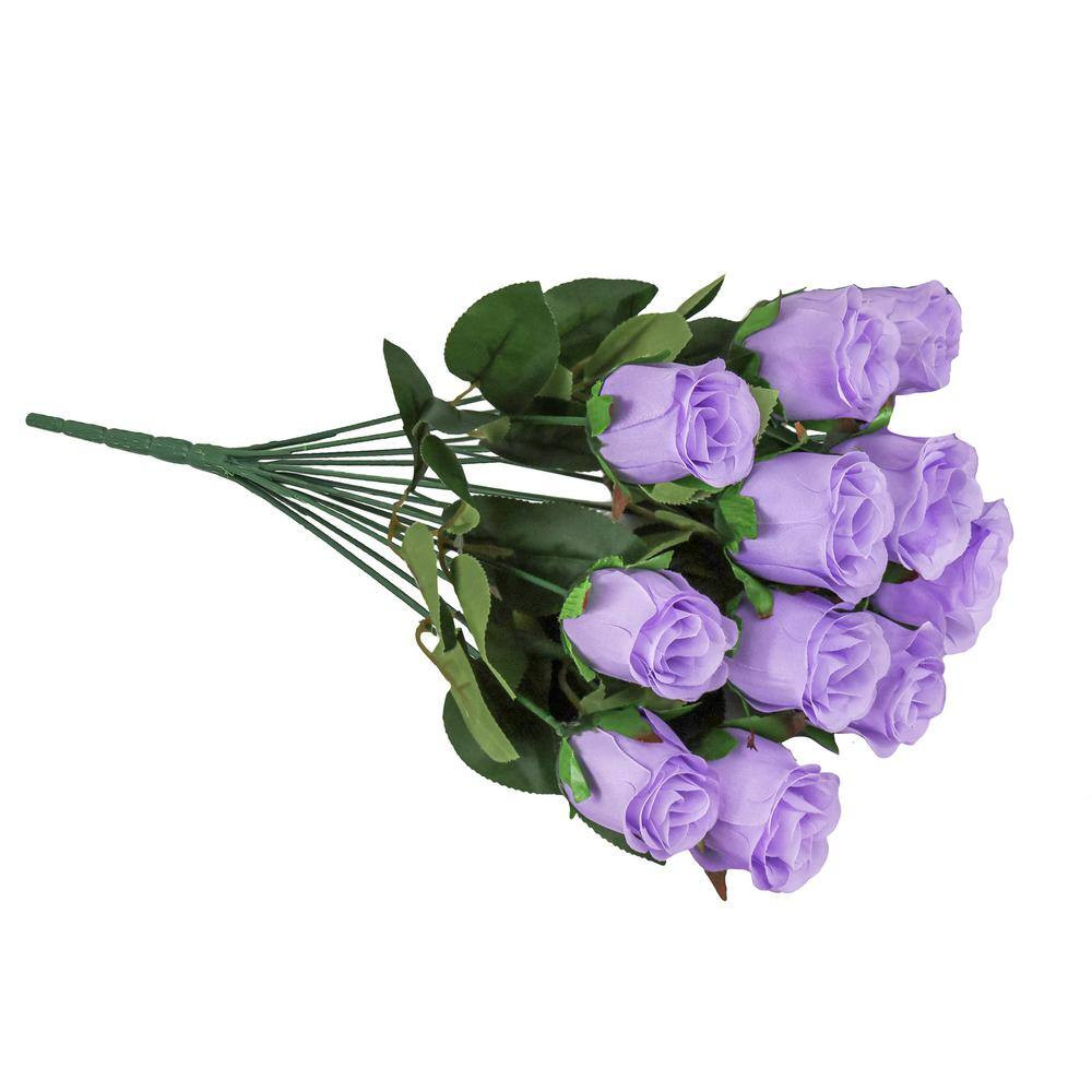 19.5 In. Lavender Artificial Rose Bud Flower Stem Bush Bouquet (Set of 2)
