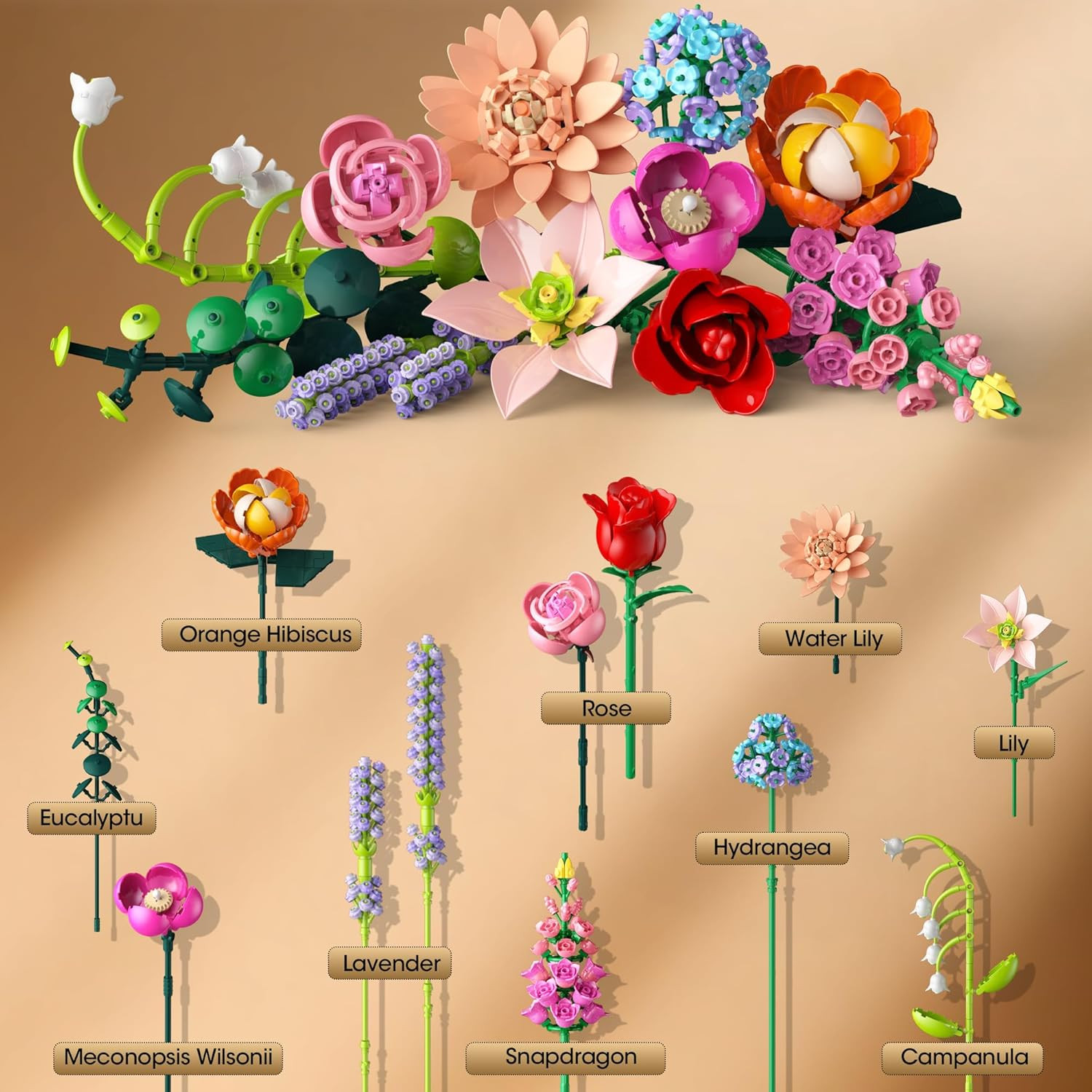 Flower Bouquet Building Set, 762Pcs Flowers Model Kit Creative STEM Toy for Home