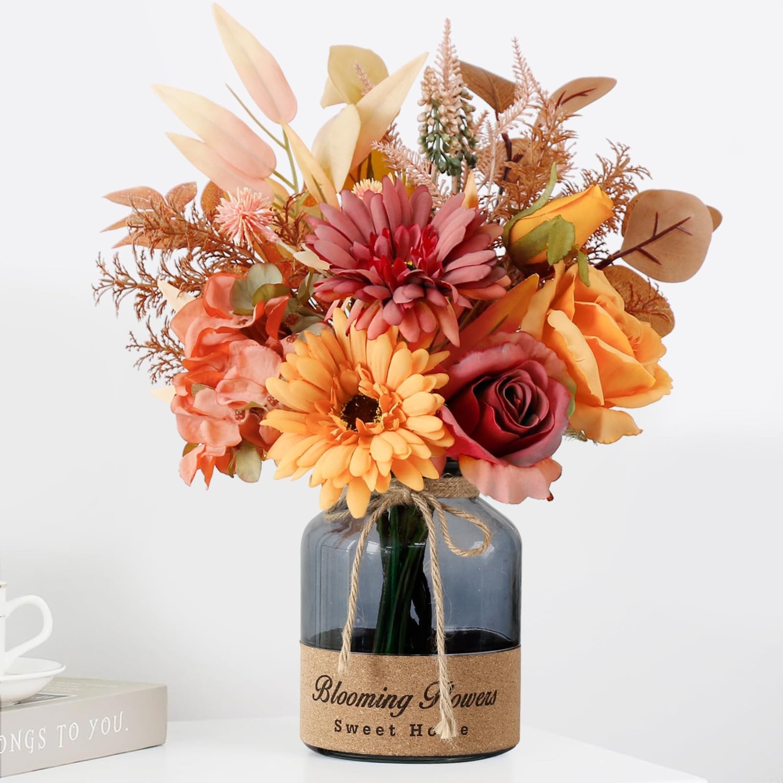 Fake Fall Flowers In Vase Artificial Centerpiece Table Decorations Arrangement