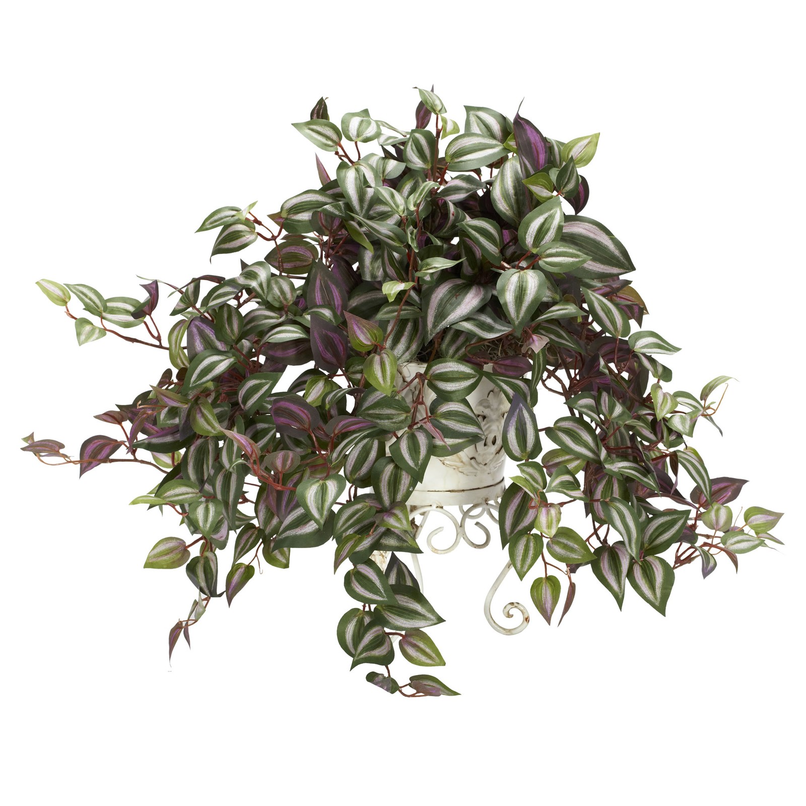 Nearly Natural Wandering Jew with Metal Planter Silk Plant in Green