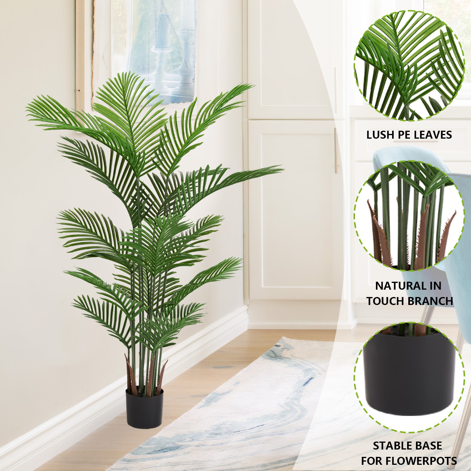 Artificial Areca Palm Plant 5.2ft Tall Faux Tropical Tree in Pot 2pcs/set
