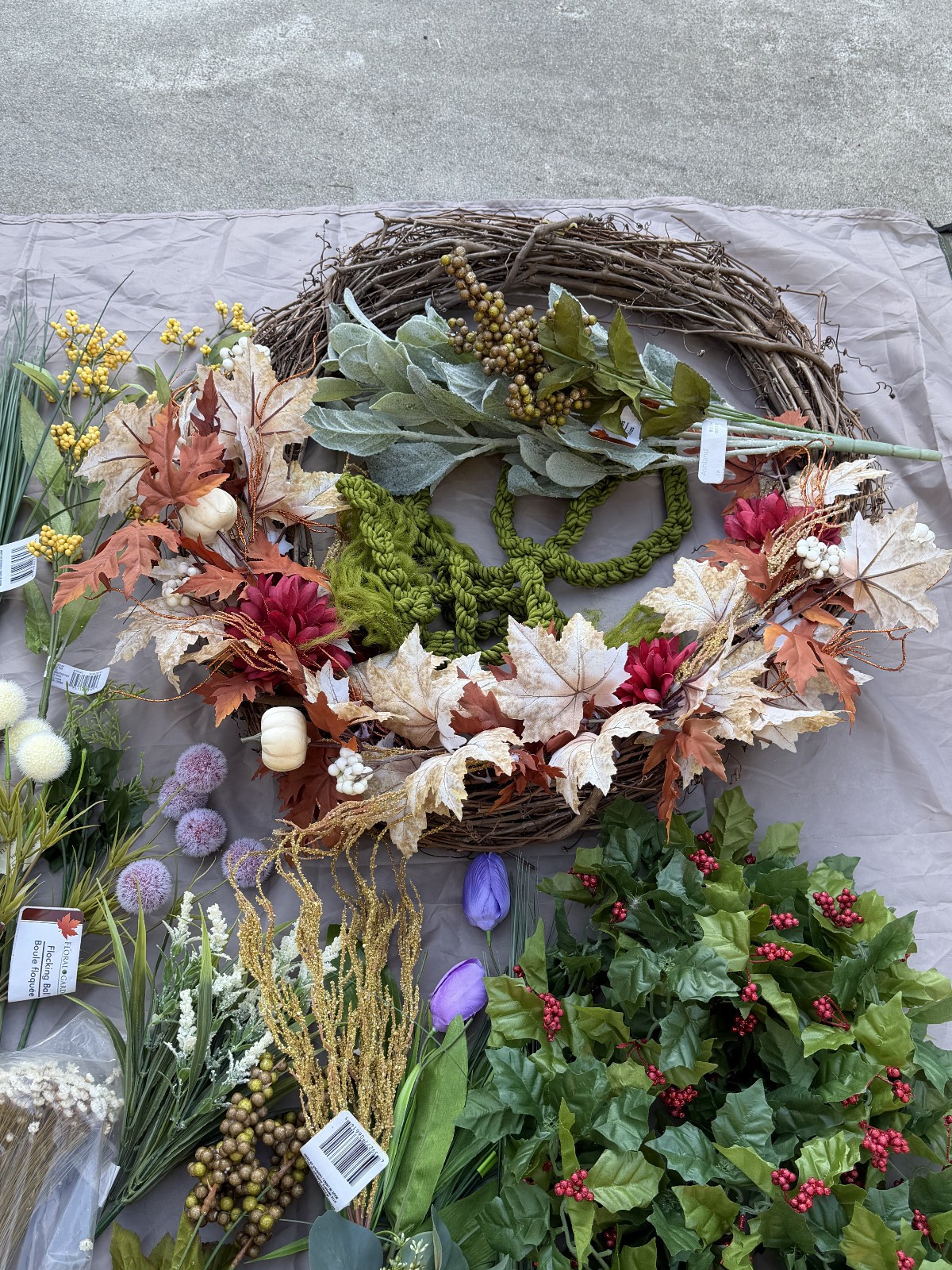 Large Mixed Lot of Artificial Flowers, Greenery, Wreath Bases & Craft Floral