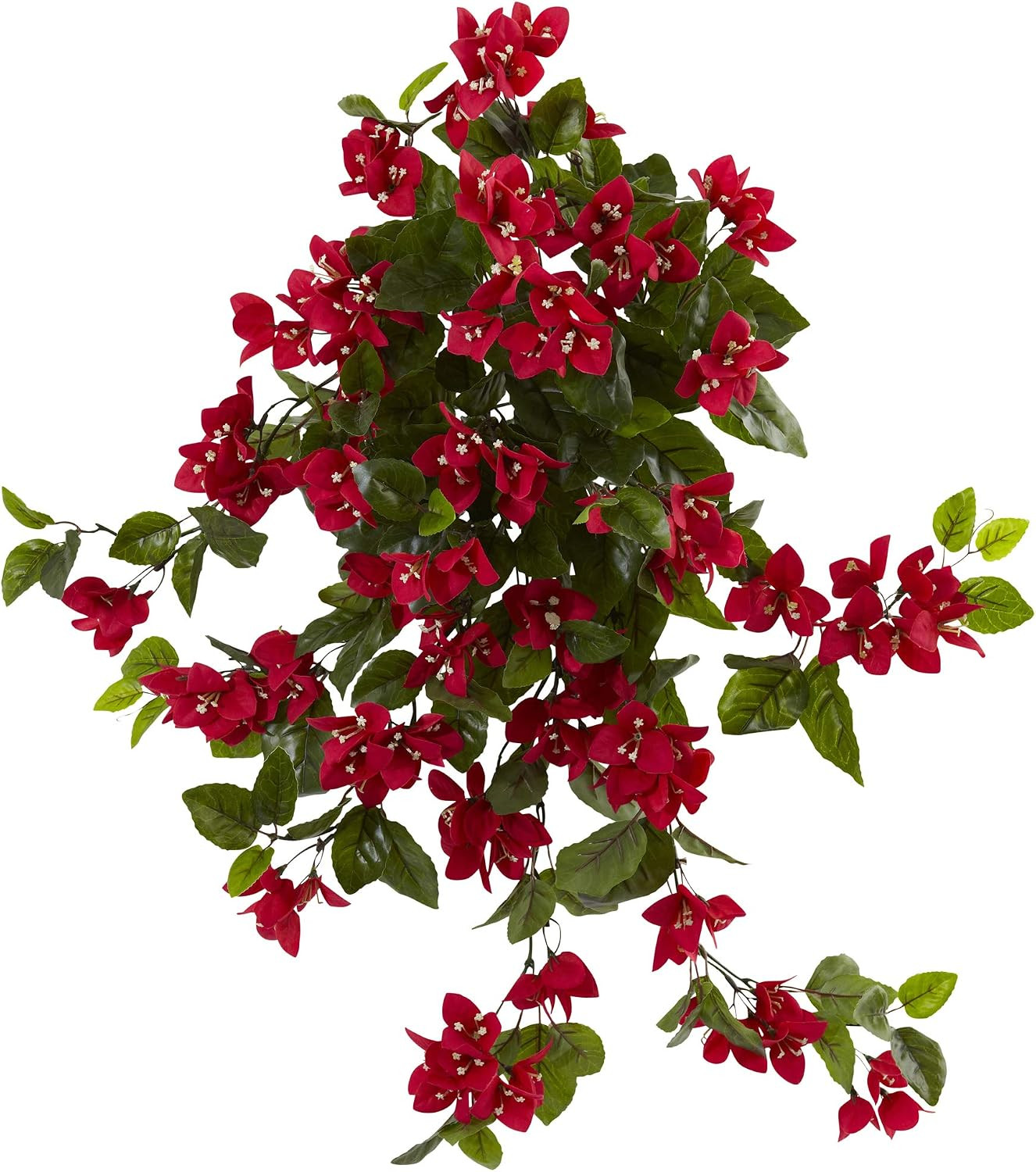 Set of 2 UV Resistant 28” Red Bougainvillea Hanging Bush Silk Plants