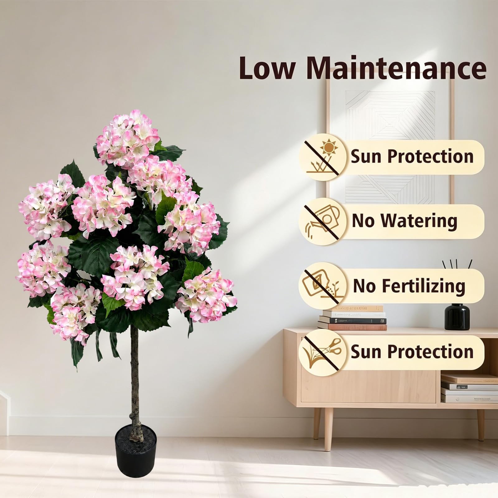 3.7FT Hydrangea Artificial Trees Potted,Faux Hydrangea Plants Silk Flower Tre…