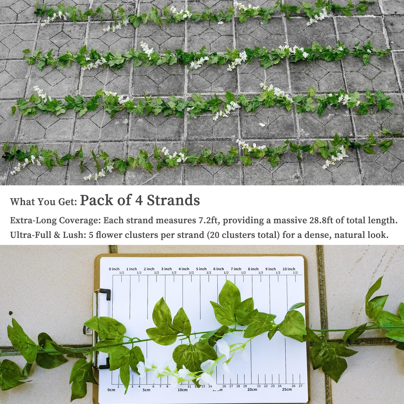 Artificial Wisteria Vine Garland Hanging Decor – 28.8ft Silk Flowers with Ivy…