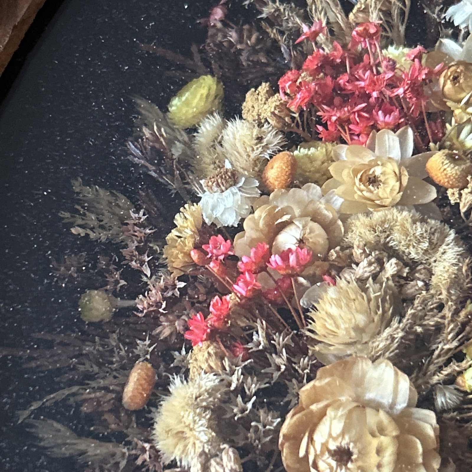 Vintage Dried Floral Arrangement In Rustic Frame Handmade 12” X 10”