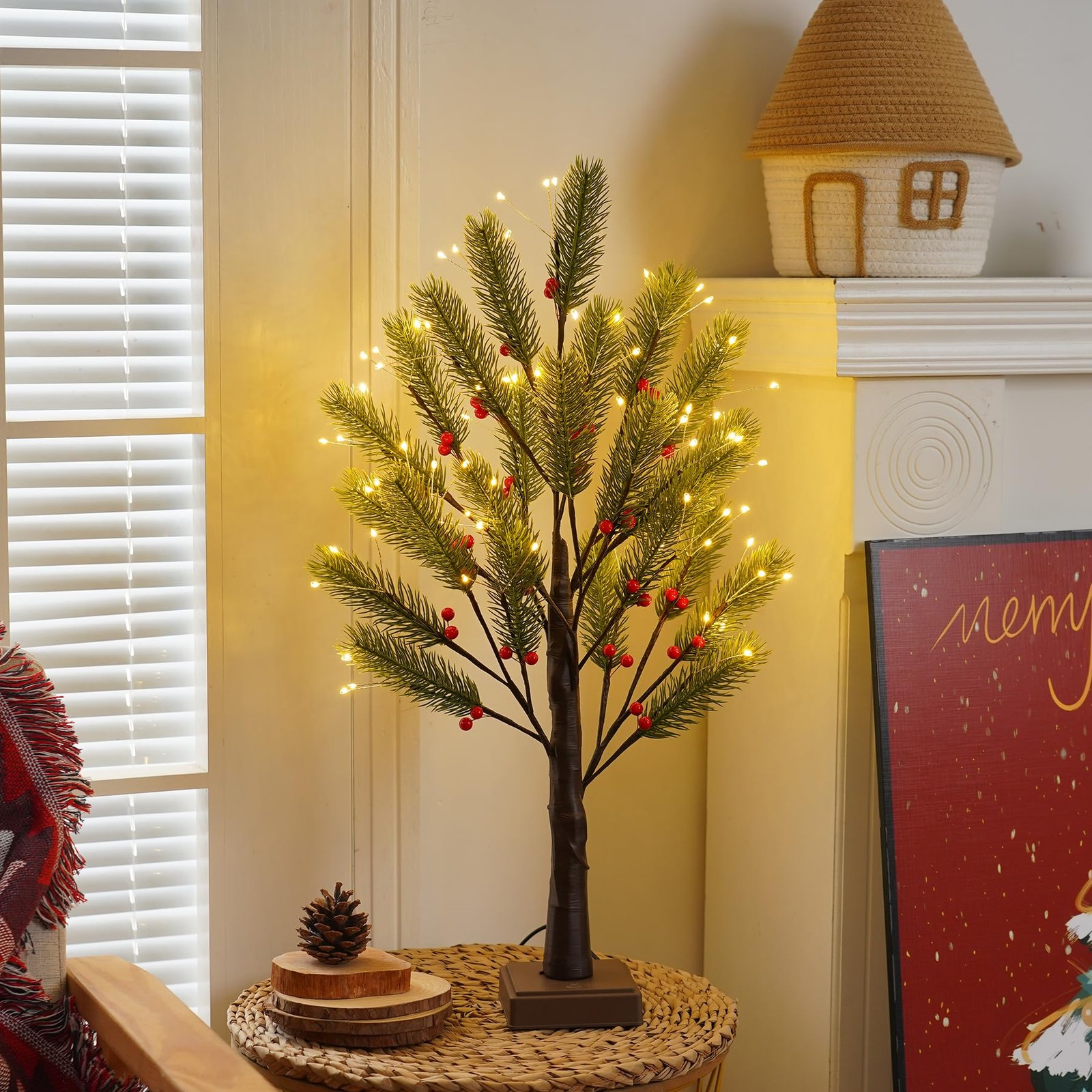 PXBNIUYA 72 LED Artificial Lamp with Timer, DIY Christmas 2 ft, Pine Needles