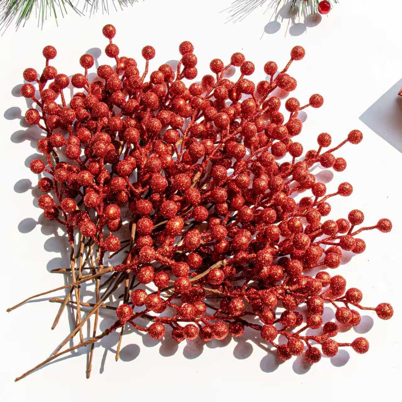 32 Pack Glitter Christmas Picks 6.5 Inch Christmas Berry Stems Red Artificial…