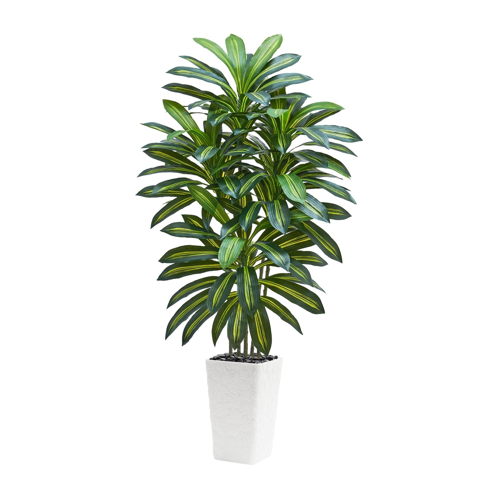 Zyfera Artificial Dracaena Tree 5FT – Fake Tree with White Tall Planter – Art…