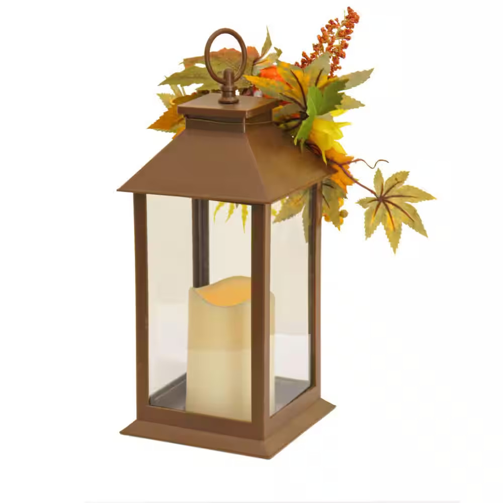 14″ Sunflower and Pumpkin Decorated Harvest Lantern