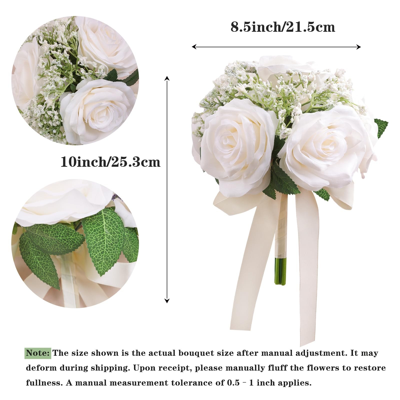 6.5 Inch Bridesmaid Bouquet Set of 6, Ivory Wedding Bouquets for Bridesmaids,…