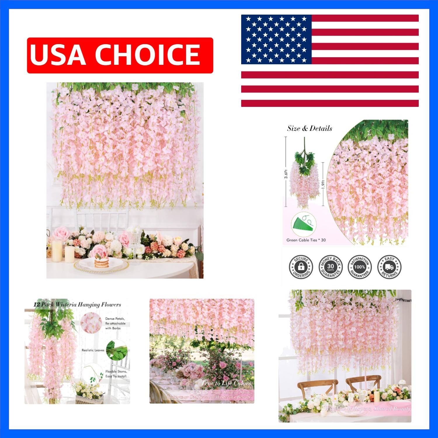 12 Pack Wisteria Hanging Flowers, 3.6 Feet Light Pink Artificial Flowers, Fak…