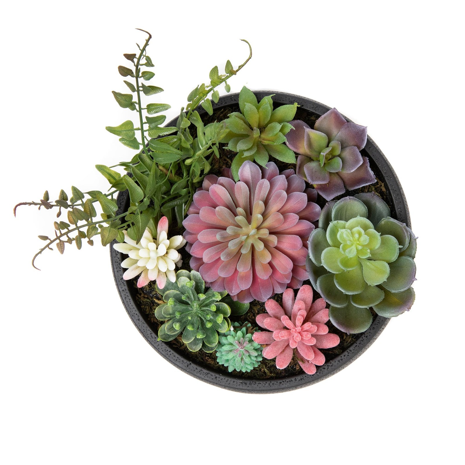 8 Inch Round Modern Artificial Succulent Plant Arrangement Black Planter