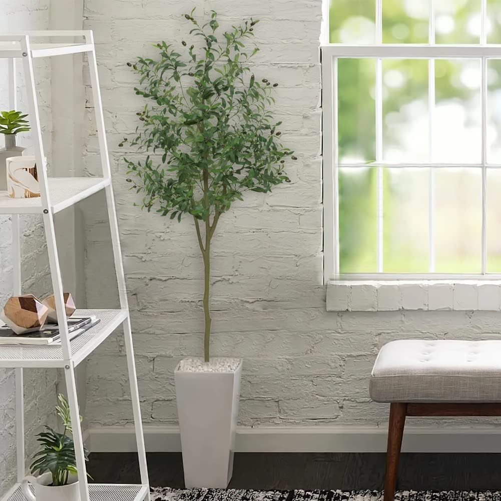 GARVEE Artificial Olive Tree 5/6/7FT Faux Plant with Pot,Lifelike Leaves & Fruit