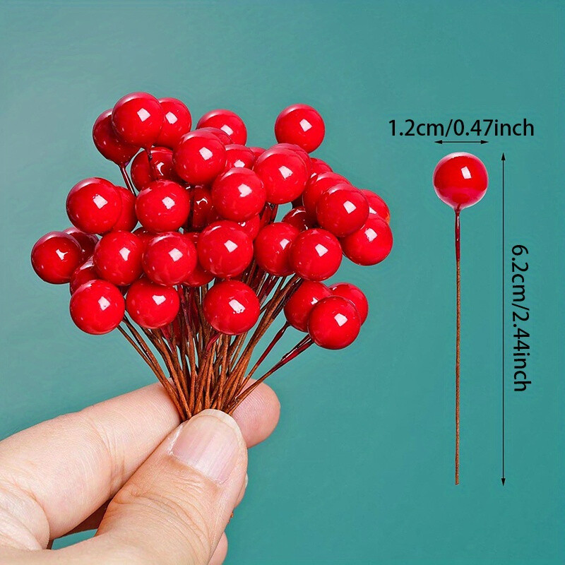 200Pc Artificial Holly Berries 12mm Fake Berries for Christmas Tree Wreath Decor