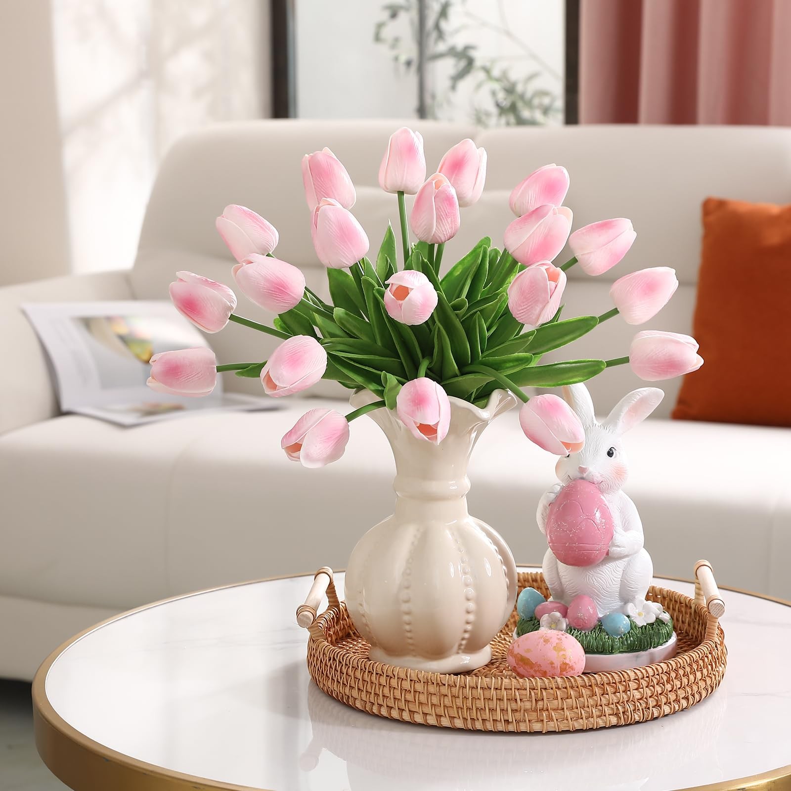 30 PCS Pink Artificial Tulips PU Faux Flowers Real Touch Spring Home Wedding