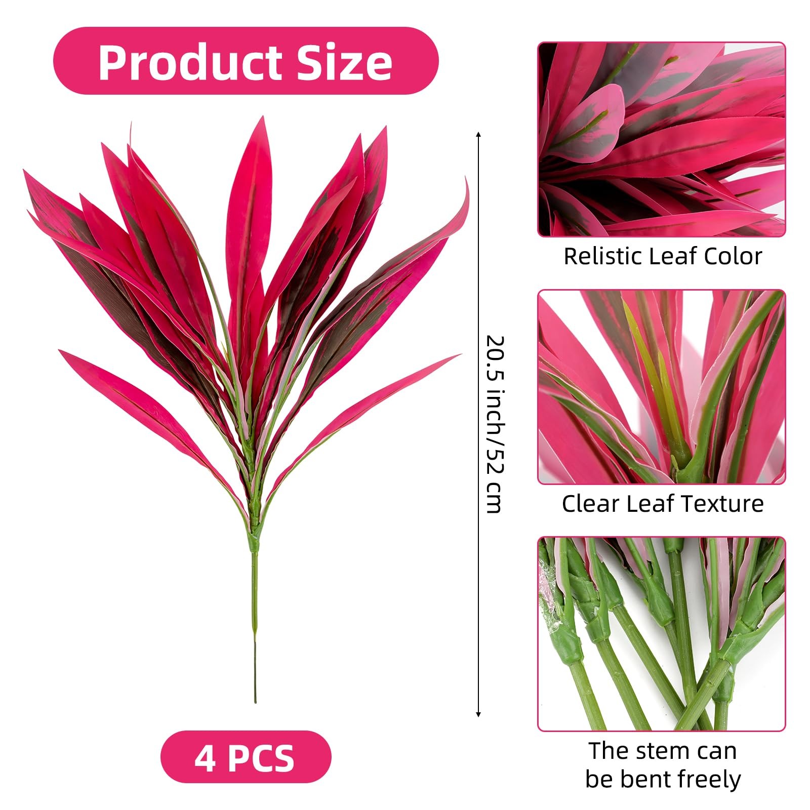 4 Pcs 20.5inch Artificial Greenery Stems Dracaena Faux Branches Realistic Fak…