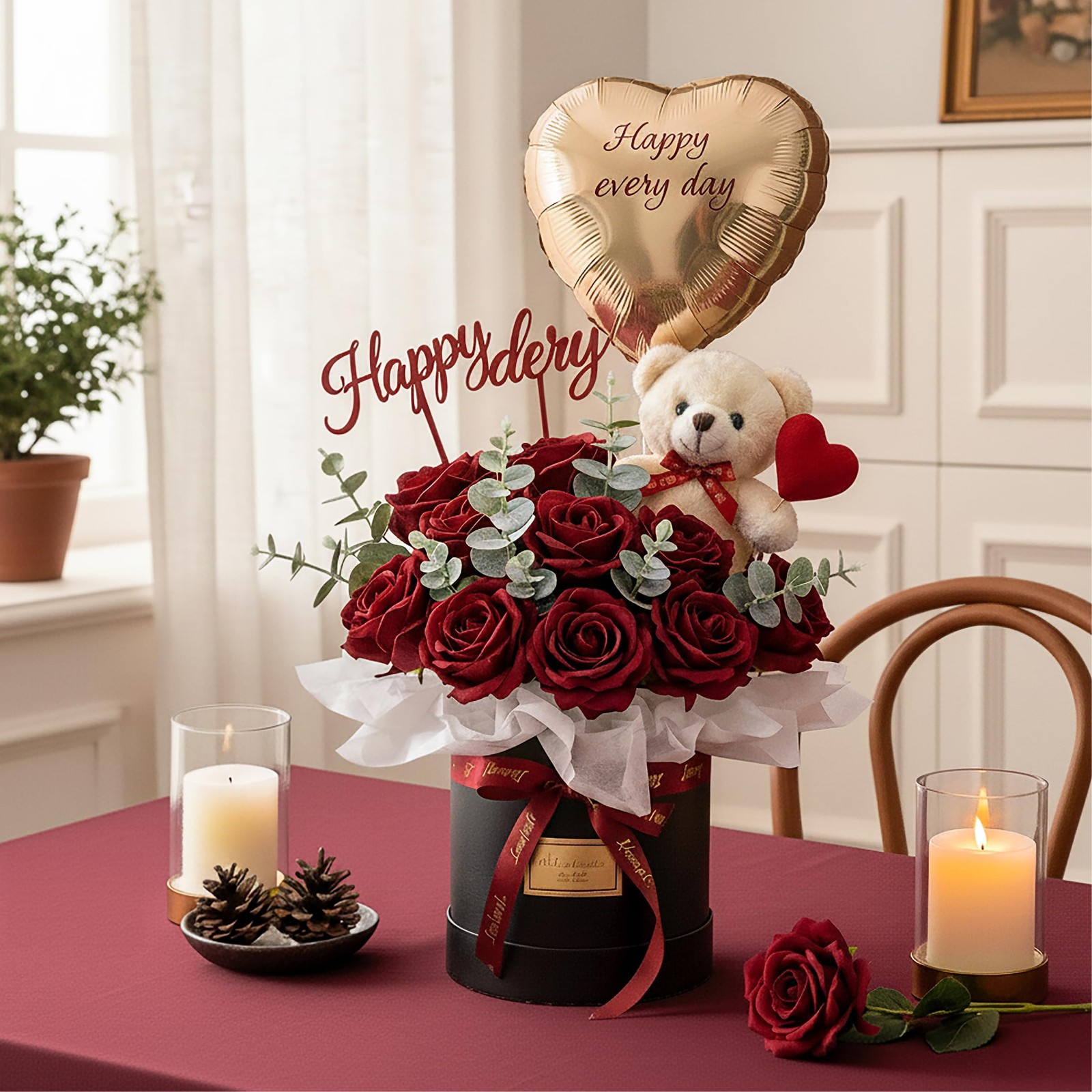 14PCS Burgundy Roses, Burgundy Roses Artificial Flowers, Velvet Silk Rose Bou…