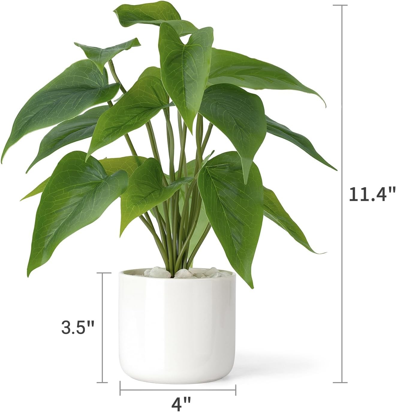 Faux Plants in Ceramic Pot, Indoor Green Leaf Modern White Planter US